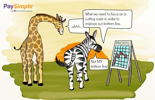 cartoon about a giraffe and a zebra talking about lowering their business bottom line Bottom Line Comic