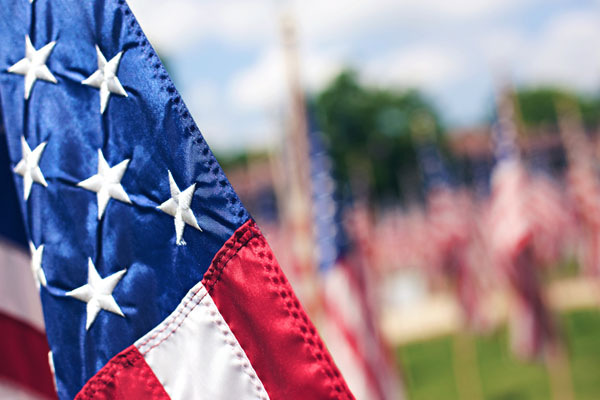 United States of America flag poles during holiday memorial celebration